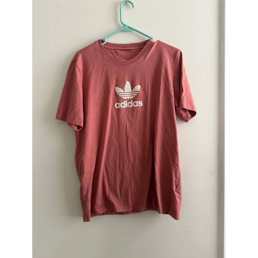 Adidas Originals Studded Pearl Trefoil Logo Graphic Tee - Dusty Rose / Pink (M)